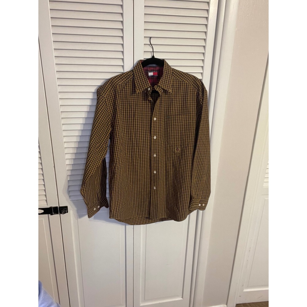 Vintage Tommy Hilfiger Plaid Button Up Shirt Crest Collegiate Mens Medium - Picture 2 of 12